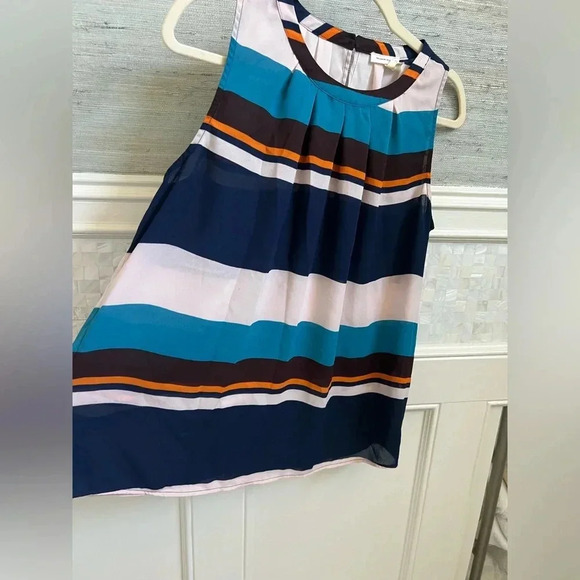 Anthropologie meadow rue blue white stripe top sleeveless mp medium petite - Picture 2 of 14